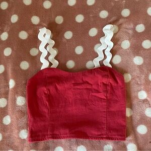 Chic Red Crop Top with White Straps